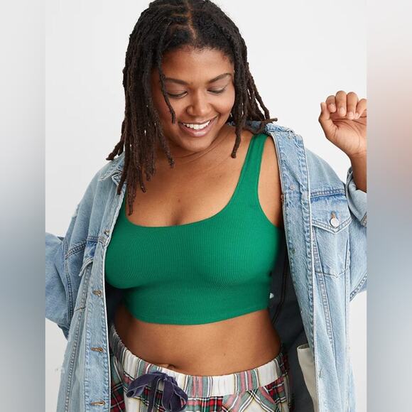 NWT Aerie Holiday Best Lace Waffle Longline Bralette Green Size Medium - Picture 1 of 6